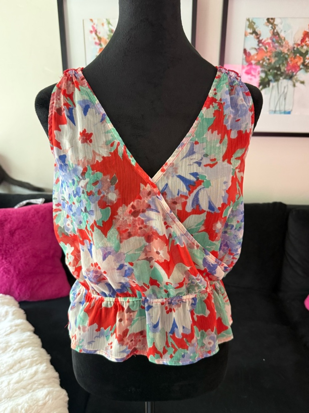 American Eagle Outfitters Red Multi Floral Wrap-Front Camisole